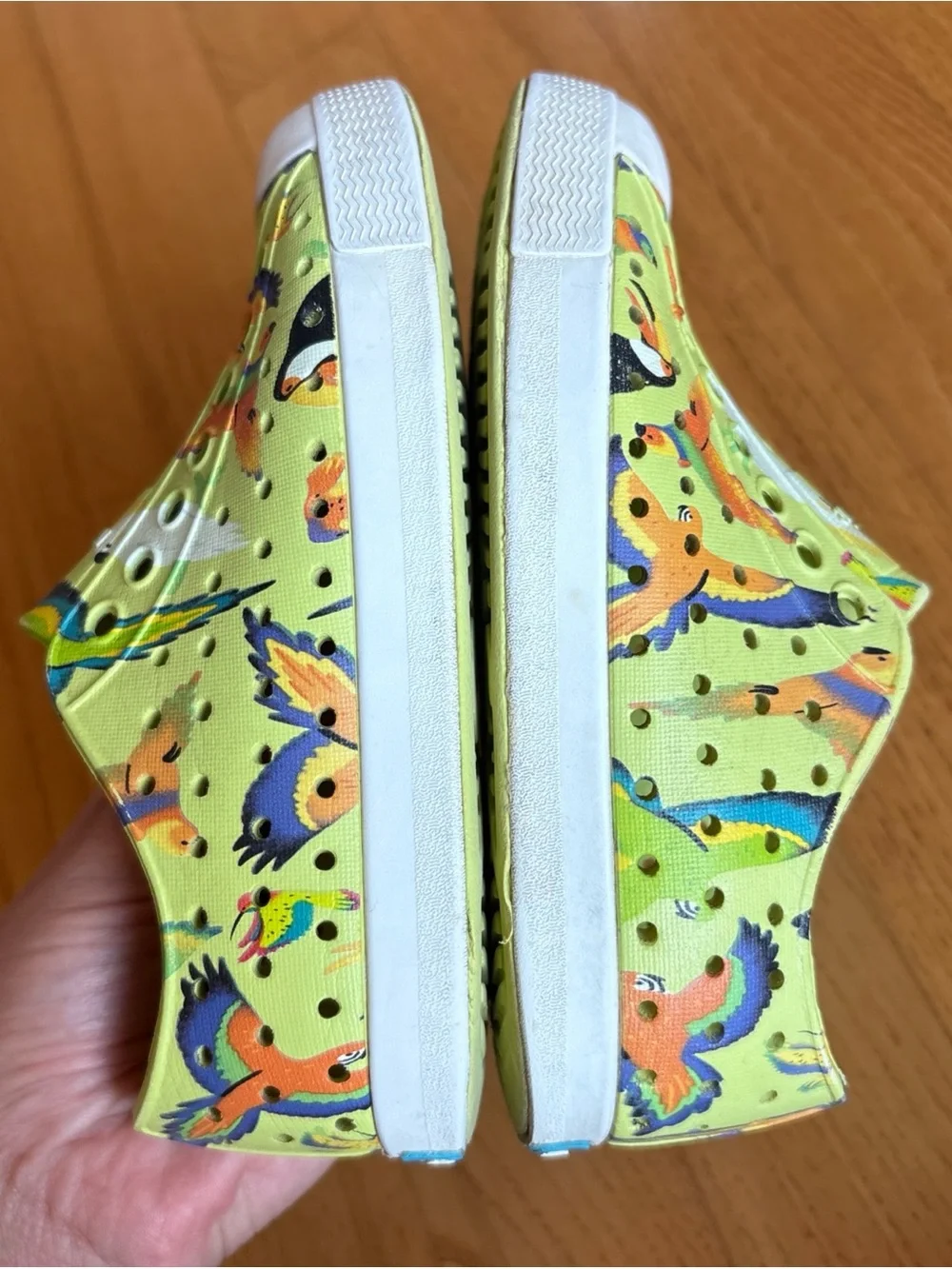 Native Jefferson Sugarlite Shoes Celery Green parrot motif Toddler Boys Girls C9